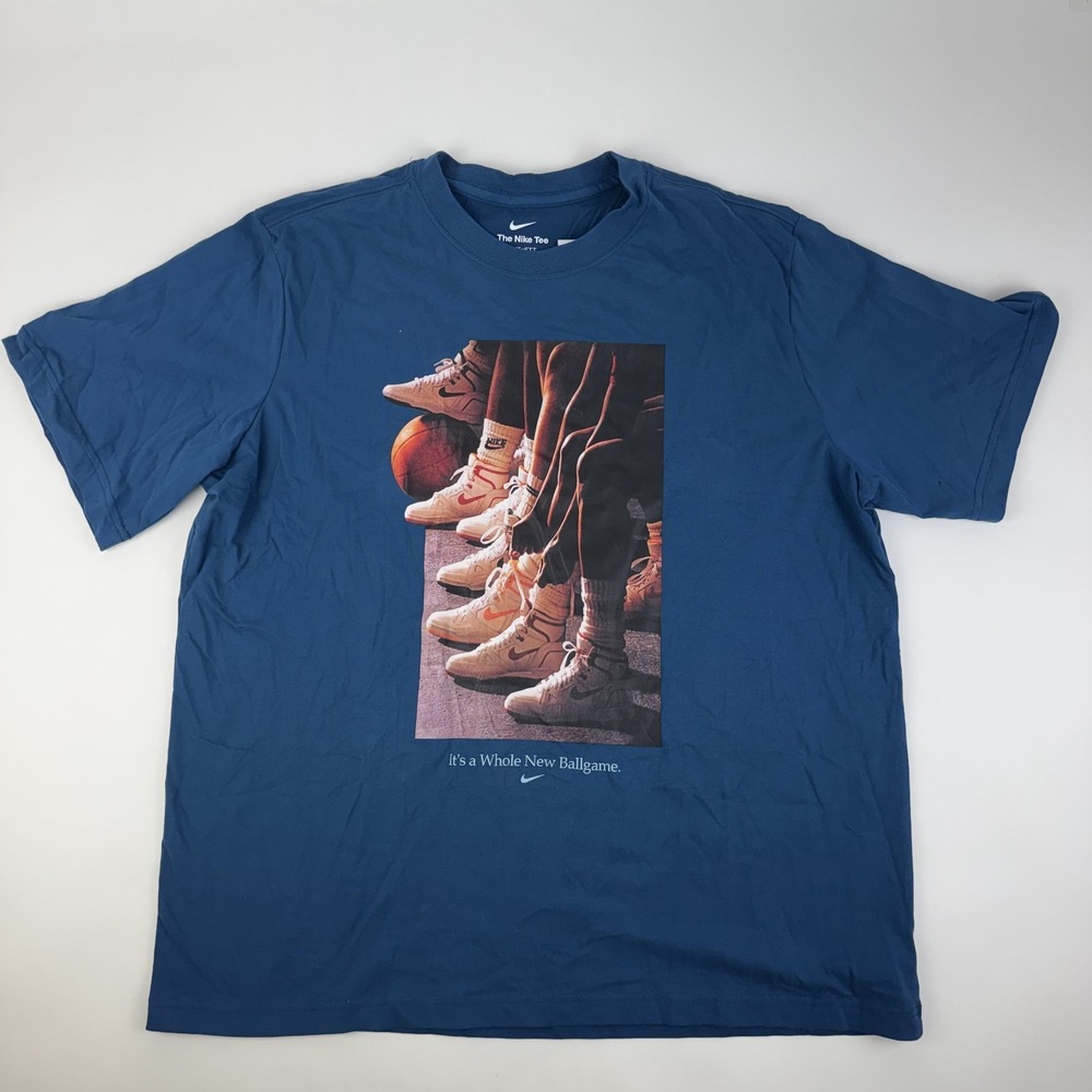 New Womens Nike Dri-Fit Blue T-Shirt New Ballgame Graphic T-Shirt Size Large NWT